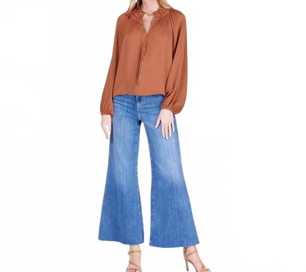 NEW JOY JOY harvest ruffle neck peasant top in rum